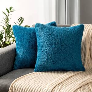 lot 10166 image: PAVILIA Fluffy Teal Blue Throw Pillow Covers, Decorative Accent Pillow Cases for Bed Sofa Couch, Soft Faux Fur Cushion Cover, Square Sherpa Pillowcases, Home Room Decor, Teal, 20x20 Set of 2