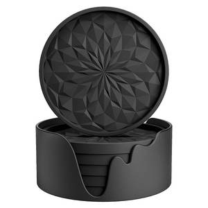 lot 10172 image: ME.FAN Silicone Coasters with Holder,6 Pack Drinking Coasters - Cup Mat for Hot or Cold Drinks, Thickened, Non-Slip, Non-Stick,Deep Tray Black