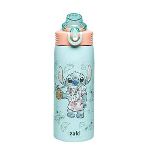 lot 10174 image: Zak Designs Disney Sage Kids Water Bottle For School or Travel, 19oz Stainless Steel Water Bottle With Straw, Handle, and Leak-Proof, Pop-Up Spout Cover (Stitch)