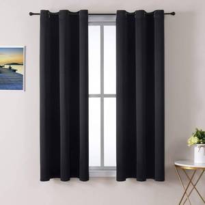 lot 10175 image: ChrisDowa Grommet Blackout Curtains for Bedroom and Living Room - 2 Panels Set Thermal Insulated Room Darkening Curtains (Black, 38W x 45L)