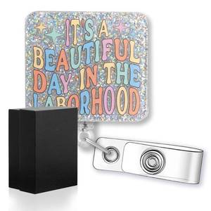lot 10202 image: rofiowa It�s A Beautiful Day in The Laborhood Funny Glitter Badge Reel, Retractable Badge Holder for NICU LandD OBGYN Neonatal Nurse Obstetrics Doctor, Labor and Delivery Gift for Midwife Pediatric