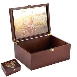 lot 11804 image: Larger Wooden Memory Keepsake Box with Hinged Lid and 8x10 Photo Frame Inside Lid � Decorative Storage Box With a Hinge Lids for Pictures, Letters and Time Capsule � Wooden Gift Box, 5.3� x 8.6� x 11.7�
