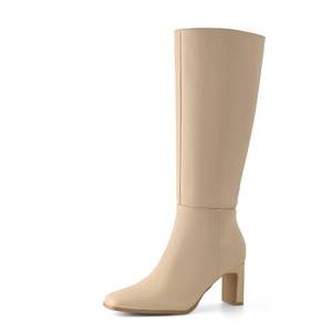 lot 11812 image: ShoeftN Tale Womenfts Knee High Boots Chunky Block Heel Square Toe Tall Boots with Side Zipper(8.5,Nude)