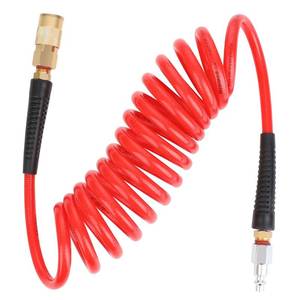 lot 11818 image: Hromee 14-Inch x 10ft Polyurethane Recoil Air Hose with Fittings Compressor Hose with 14 in. Industrial NPT Coupler and Plug Kit, Red
