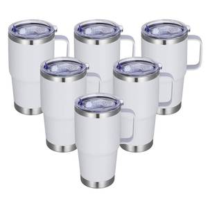 lot 11830 image: Abbrevi 20 oz Stainless Steel Tumbler with Handle Bulk Metal Insulated Tumblers Travel Coffee Mug with Handle Double Wall Tumbler Cup with Lid and Straw, White 6 Pack (Missing One Cup And 3 Straws)