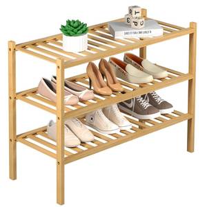 lot 11836 image: ROMGUAR CRAFT 3 Tier Bamboo Shoe Rack for Closet Free Standing Wood Shoe Shelf Storage Organizer for Entryway Small Space Stackable 27x11inx20in (Natural)in