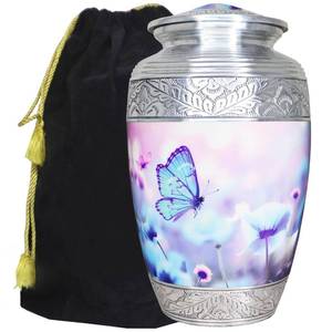 lot 11845 image: M MEILINXU Urns for Human Ashes Adult Female and Male, Cremation Urn for Ashes for Women and Man, Funeral Decorative, Urn with Butterflies, Burial, Blue Butterfly and Flower - Large