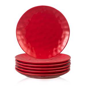 lot 11852 image: vicrays Ceramic Dinner Plates Set, 10 Inch, Microwave, Oven, Dishwasher Safe, Round, Porcelain Fluted Suitable for Steak, Pasta, Pizza, Home, Restaurant - Set of 6 Red