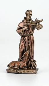 lot 12262 image: Veronese Design 3 38 Inch Saint Francis of Assisi Cast Resin Hand Painted Antique Bronze Finish Statue Home Decor