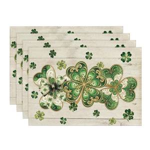 lot 12267 image: Artoid Mode Cloisonne Clover St. Patrickfts Day Placemats Set of 4, 12x18 Inch Seasonal Spring Shamrocks Table Mats for Party Kitchen Dining Decoration