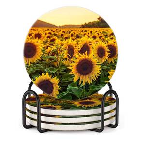 lot 12277 image: Coasters for DrinksAbsorbent Drink Coaster (4x4inx4 Piece Set)Housewarming Hostess Gifts for New Home,House Warming Presents Decor,Wedding Registry,Home Decor -Sunflower Sunsetin