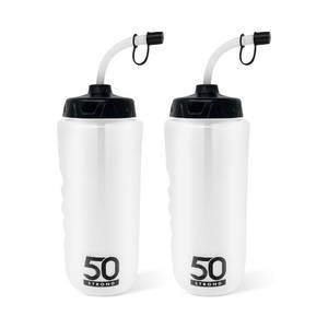 lot 12293 image: 50 Strong 1 Liter Water Bottle with Straw � 2-Pack Easy-Squeeze Sports Bottles with Long Straw and Built-In Finger Grip � BPA-Free � Made in USA � Ideal for Hockey, Football, Lacrosse and Boxing