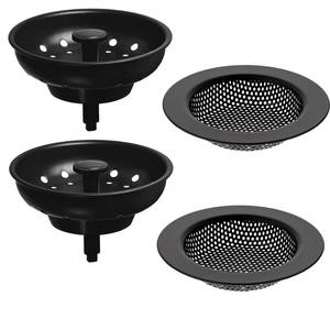 lot 12294 image: AJOMAN Kitchen Sink Drain Strainer Basket and Sink Drain Stopper, Sink Strainers for Kitchen Sink, Food Catcher(Matte Black, 4 Pieces Total)