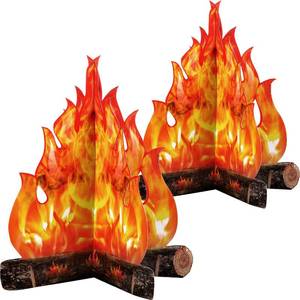 lot 12298 image: Boao 2 Set Fake Fire Fake Flame Camping Decoration 3D Cardboard Campfire Centerpiece Artificial Flames Campfire Party Decoration for Camp Bachelorette Christmas Party(12 x 10 Inch,Gold Orange)