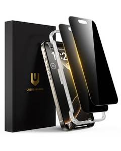 lot 12308 image: UNBREAKcable Privacy Screen Protector for iPhone 16 Pro Max, Anti-Spy Shatterproof Tempered Glass True 28°Anti Spy 9H Hardness Easy Installation Frame Black Protector for iPhone 6.9 - 2 Packin
