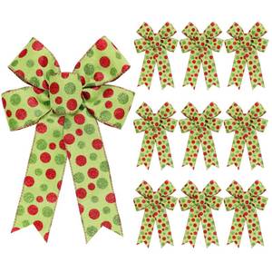 lot 12310 image: Hongsome 10 Pack Red Green Bows Christmas Tree Decorations,9�x13� Large Wreath Bow with Glitter Red Green Dot for Xmas Home Fence Stairs Railing Fireplace Indoor Outdoor Front Door Decor