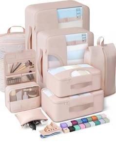 lot 12335 image: Veken 8 Set Packing Cubes, Cruise Ship Travel Essentials Accessories for Beach Vacation, Personalized Gifts for Women Mom Her, Suitcase Organizer Bags for Luggage with Hanging Toiletry Bag