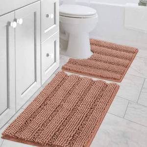 lot 12364 image: H.VERSAILTEX Bathroom Rugs Bath Rug Set 2 Piece Bathroom Contour Rug Toilet Mat Non Slip Contour Bath Rug Ultra Thick Water Absorbent Striped Bath Mats Washable(20 x 32in Plus 20in x 20in U, Muted Clay)in