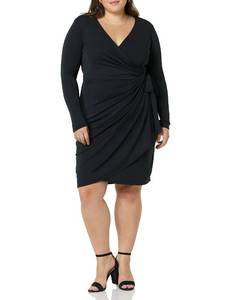 lot 12370 image: Amazon Essentials Womenfts Long Sleeve V Neck Classic Wrap Dress, Pleated (Available in Plus Size), Black, Medium