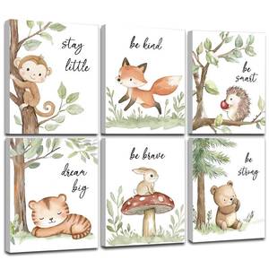 lot 12376 image: Framed Woodland Nursery Wall Art, Forest Animal Pictures Nursery Wall Decor, Safari Theme Wall Decor for Baby Kids Boy Girl Room (Framed, 8x10inch, Set of 6)