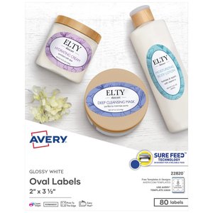lot 12377 image: Avery Oval Labels  2  x 3-13   Glossy White  80ct (22820)