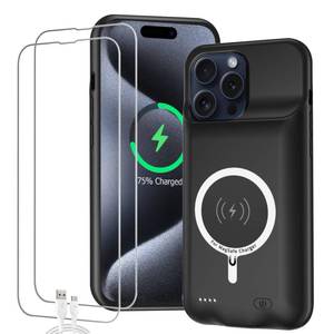 lot 12380 image: Battery Case for iPhone 15 Pro, Full Encircle 10000mAh High Capacity Rechargeable Portable Charger Case Extended Battery Pack for iPhone 15 Pro (6.1 inch) Wireless Charging Cover with Carplay-Black (Turns On)