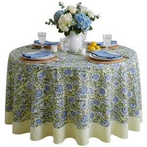 lot 12386 image: ATOSII Amara 100percent Cotton Round Summer Tablecloth, Handblock Print Floral Table Cloth for Kitchen Dining Linen I Parties, Weddings, Outdoors I Grand Millennial Farmhouse Home Decor 90 Inches Roundin