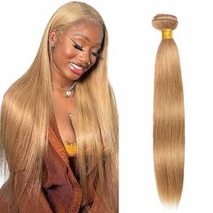 lot 12391 image: Straight Human Hair Bundles Honey Blonde 22 Inch Blonde Single Bundle Human Hair Extenion 1 Bundle Color 27# Straight 100g Unprocessed Brazilian Virgin Double Weft