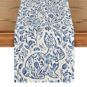 lot 12393 image: Artoid Mode Beige Bunny Rabbit Wild Weeds Easter Table Runner, Seasonal Spring Kitchen Dining Table Decoration for Home Party Decor 13x72 Inch