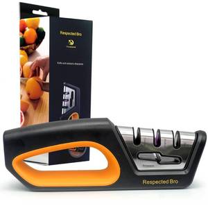 lot 12404 image: RESPECTED BRO 4-in-1 Knife and Scissors Sharpener, Premium Kitchen Knife Sharpener Tool, Help Prepare Restore and Polish Blades, Comfort and Ergonomic Handles For Easy-To-Use