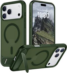 lot 12411 image: Temdan Designed for iPhone 17 Pro Case, Built-in Invisible KickstandCompatible with MagSafeMilitary Grade Shockproof Slim Translucent Matte Phone Case 6.3 inch (Green)