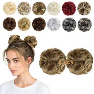 lot 12412 image: FeidyLong 2 PCS Messy Bun Hair Piece Wavy Curly Scrunchies Synthetic Chignon Ponytail Hair Extensions Thick Updo Hairpieces for Women Girls(Ash Blonde Mix Ginger Brown)