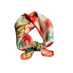 lot 12429 image: MEISEE 100percent Mulberry Silk Scarfs Small Square Scarf 21 x 21in Neck Scarf Breathable Lightweight for Women Gift Packed (Red and green gardens)in
