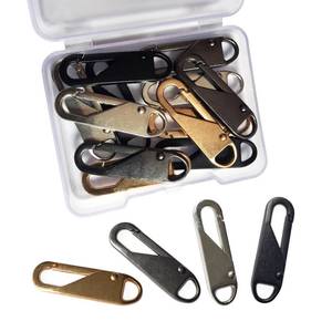 lot 12431 image: 12 PCS Zipper Pull Replacement (Upgraded Metal Spring Design), Detachable Zipper Repair Tabs for Luggage, Backpacks, Jackets, Boots - 4 Colors (Black, Silver, Gold, Gray)