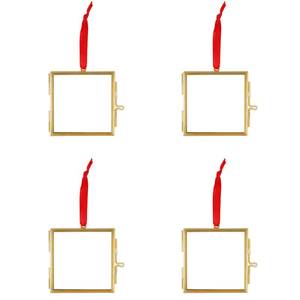 lot 12434 image: Himitimi 4PCS Glass Picture Frame Ornament, 2.4x2.4 Inch Brass Hanging Photo Frame Mini Vintage Double Glass Frame for Christmas Tree Home Wall(Gold, Square)