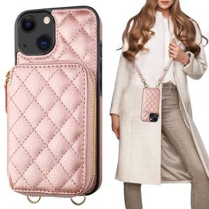 lot 12439 image: Bocasal Crossbody Wallet Case for iPhone 13, RFID Blocking PU Leather Zipper Handbag Purse Flip Cover, Kickstand Folio Case with Card Slots Holder Wrist Strap Lanyard 5G 6.1 Inch (Rose Gold)