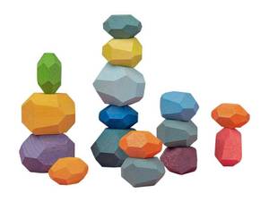 lot 12440 image: 16 Balancing Wooden Blocks Stocking Stuffers for Toddlers Montessori Multicolored Stacking Stones Building Sensory Fun Educational Toy Motor Skills, Learning, Color and Shape Recognition, pyramid toy