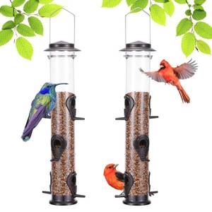 lot 13225 image: MIXXIDEA 1PK Metal Wild Bird Feeder Squirrel Proof Bird Feeders for Outside Hanging 6 Port Tube Bird Feeder Transparent Finch Feeder with Steel Hanger (Coffee)