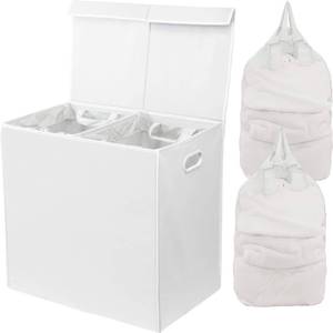 lot 13233 image: Simple Houseware Double Laundry Hamper with Lid and Removable Bags, White