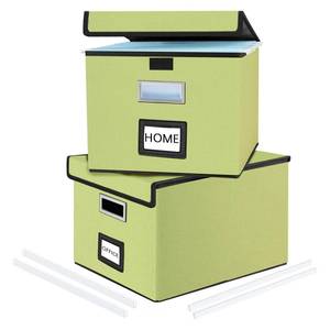 lot 13235 image: Huolewa File Organizer Boxes with Lids, Linen Hanging Filing and Storage Box with Plastic Slide for OfficeDecorHome, Universal Hanging Filing Organization Box for LetterLegal Folder