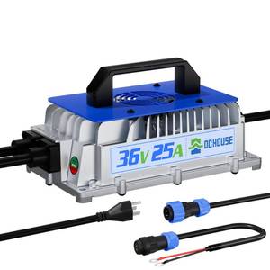 lot 13247 image: DC HOUSE 36V 25A Lithium Battery Charger, 900W Fast Charger, Charging Efficiency  93percent, Waterproof Anti-Fall with Cooling Fan, Suitable for 36V Golf Cart,Trolling Motor, Forklift LiFePO4 Battery