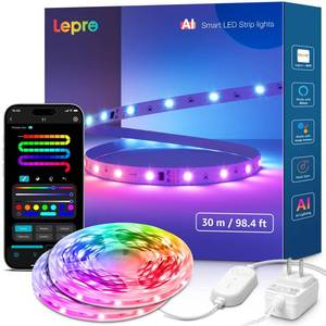lot 13255 image: Lepro S1 AI LED Strip Lights for Bedroom - 100ft(2 Rolls of 50ft) Smart RGB Light Strips with IC and Rainbow Chasing Effects, Personalized Al Lighting Designer, No Remote, 2.4G Wi-Fi and Bluetooth