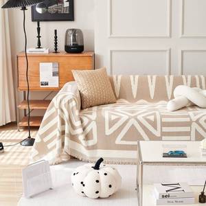 lot 14404 image: VClife Boho Aztec Couch Cover Sofa Slip Cover Farmhouse Beige White Geometric Tribal Sofa Cover for 3 Cushion Couch Sofa Washable Chenille Furniture Protector for Home Decor 91ftftx134ftft