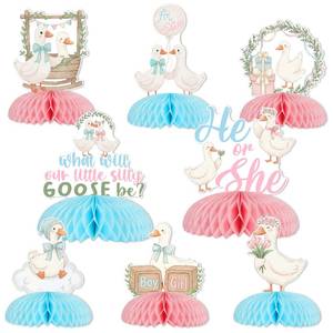 lot 14416 image: Cheereveal Goose Gender Reveal Table Decorations, 8pcs What Will Our Little Silly Goose Be Honeycomb Centerpieces, Pink Blue Farm Animal Themed Baby Shower Party Supplies