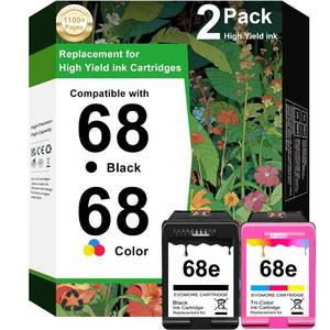 lot 14419 image: ALZ-LZHQ 68e BlackTri-Color Ink Cartridges (2-Pack) Replacement for HP Ink 68 68e Ink Works for Envy 6100e 6552e 6555e 6558e 6155e 6152e Printer (1 Black, 1 Color)