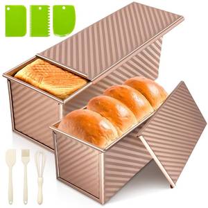 lot 14429 image: Dipanist 2Pack Bread Loaf Pan with Lids � 1 LB Dough Capacity, Non-Stick Carbon Steel Pullman Loaf Pan for Homemade Sandwich and Sourdough Bread, Corrugated Toast Mold Gold