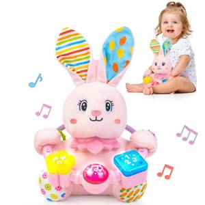 lot 14434 image: Baby Rabbit Musical Stuffed Animals Toy,Infant Bunny Bilingual Early Learning Education Toy with Light-Up Music and Crinkle,1st Easter Basket Shower Stuffers for 0 1 2 3 6 9 12 18 Month Girl,Pink