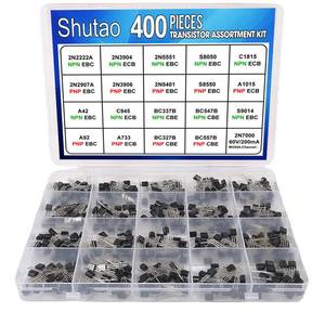 lot 14438 image: General Purpose Transistor Assortment Kit, 400pcs 20 Types PNP NPN Bipolar and Power Transistors, Includes 2N2222A, 2N3904, 2N7000 MOSFET, BC547 Darlington, A42 High Voltage, for Electronics DIY Repair