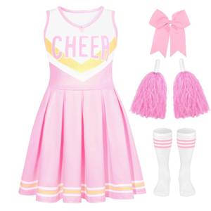 lot 14449 image: SCYPRUTH Cheerleader Costume for Girls Cheerleader Outfit for Kids Cheerleading Dress with Pom Poms for Halloween Dress Up