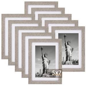 lot 14466 image: JOYUMY 5X7 Picture Frame Set of 10, Display Pictures 4X6 with Mat or 5X7 without Mat, Photo Frames for Wall Mounting or Table Top Display, Gray